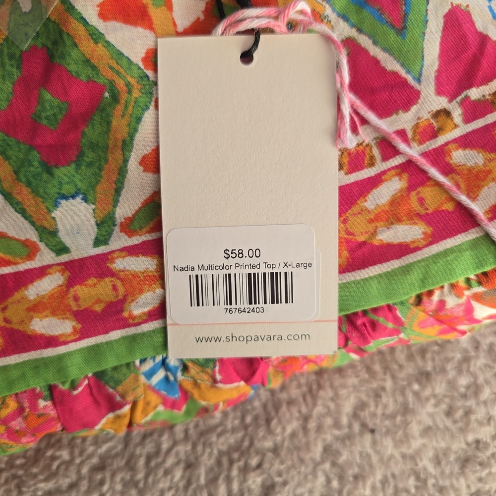 Avara Nadia Multicolor Printed Top Boho-chic Size XL NWT Keyhole Back - Picture 13 of 13